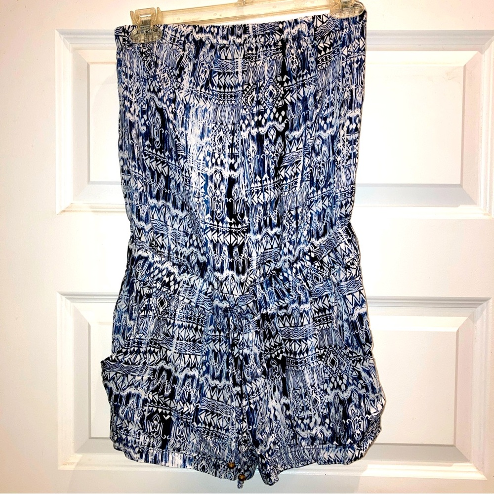 Aeropostale Blue Geometric Aztec Hawaiian Tube Top Sleeveless Romper XS Pockets